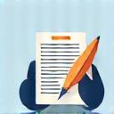 Stylized icon of a newspaper and quill pen