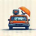 Illustration of a news van and microphone